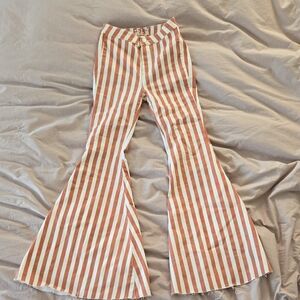 Free People We The Free Striped Flare Pants in Red and Cream Womens Size 25